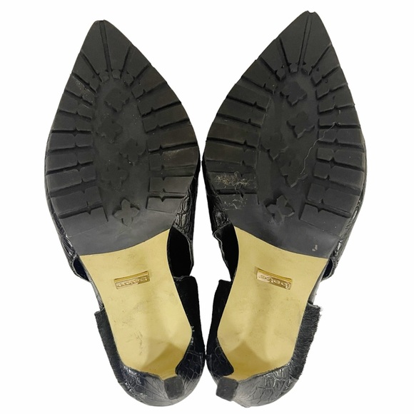 BENETTA Bebe Black Leather Calf Hair Cutout Pointy ToeStiletto Heel Ankle Bootie - Picture 9 of 9